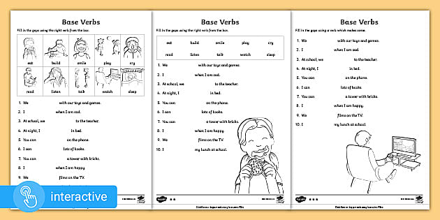 Base Verbs - Interactive EAL Worksheet (teacher made)