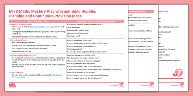 Kindergarten Maths Mastery Doubles Planning and Activity Ideas