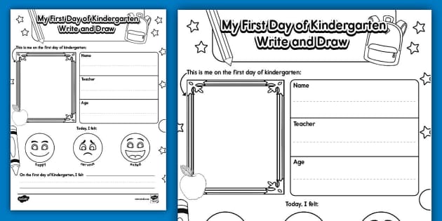 My First Day of Kindergarten Write and Draw Worksheet