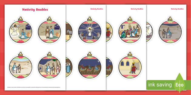 The Nativity Story Christmas Baubles - Twinkl