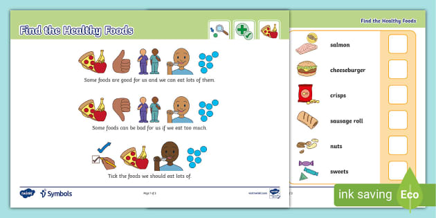 Twinkl Symbols: Find the Healthy Foods Worksheet - Twinkl