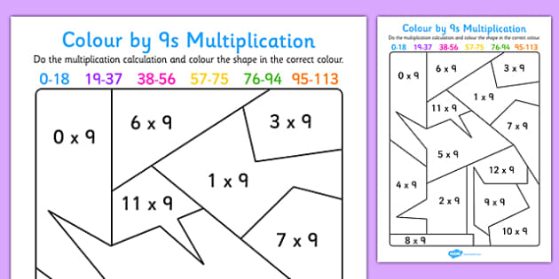 Colour By 9s Multiplication Activity Worksheet Twinkl