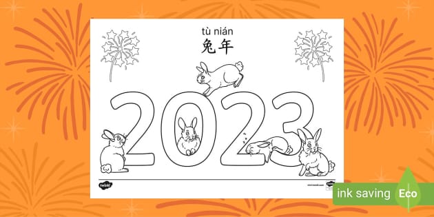 rabbit colouring chinese new year