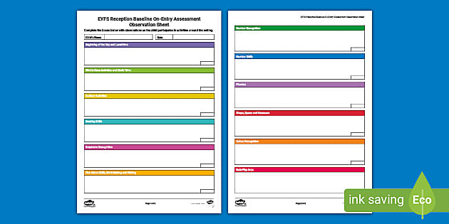 EYFS Reception Baseline On-Entry Assessment Observation Sheets