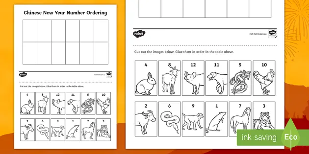 Chinese New Year Ordering Numbers to 10 Cut and Stick Worksheet