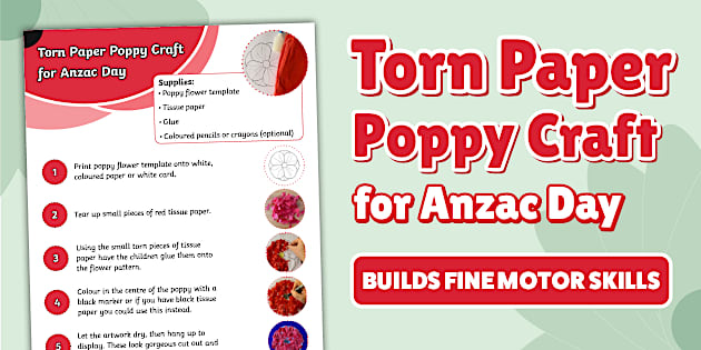 Torn Paper Poppy Craft for Anzac Day Ι EYLF Anzac Day Craft