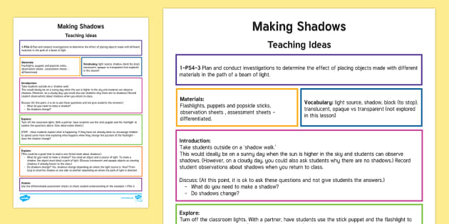 Making Shadows Teaching Ideas Teacher Made