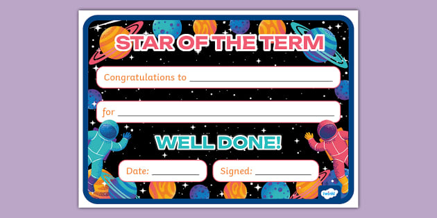Space Themed Star of the Term Certificate (teacher made)