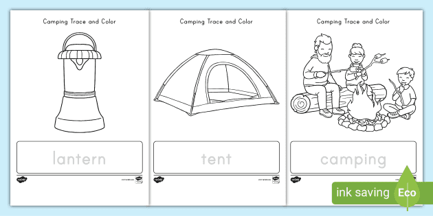 Camping Trace and Colour Sheets (teacher made) - Twinkl