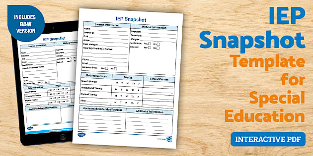 IEP Snapshot Template for Special Education
