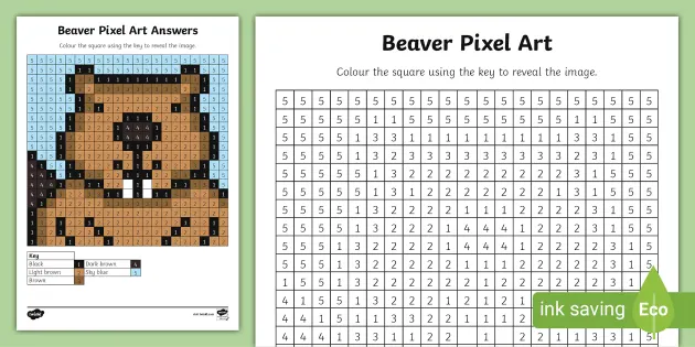 Free! - Beaver Pixel Art Template (Teacher Made) - Twinkl