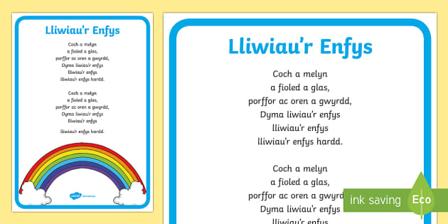 Lliwiau’r enfys lyrics | Fun Twinkl resources for teachers!