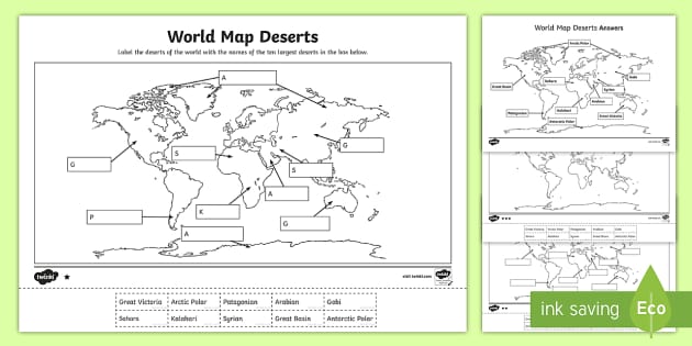 World Map Of Deserts World Map Deserts Labelling Activity | Ks2 (Teacher Made)