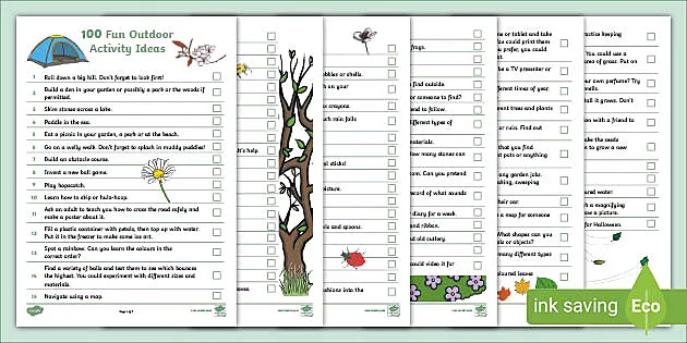 outdoor activities 100 ideas worksheet teacher made