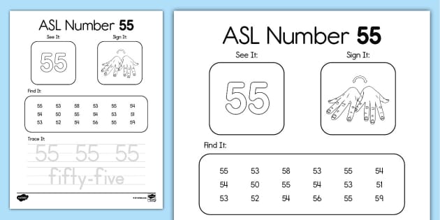 ASL Number 55 Activity (l'enseignant a fait) - Twinkl