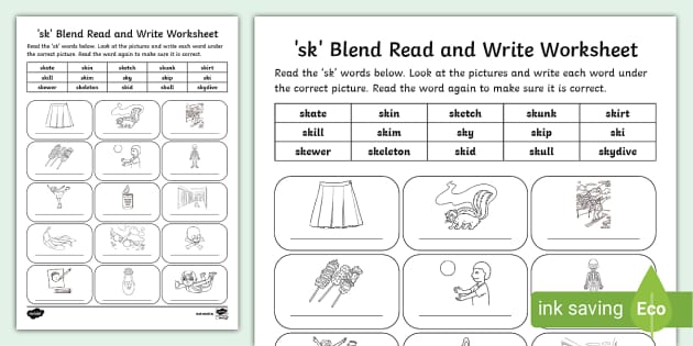 'sk' Blend Read and Write Worksheet (teacher made) - Twinkl