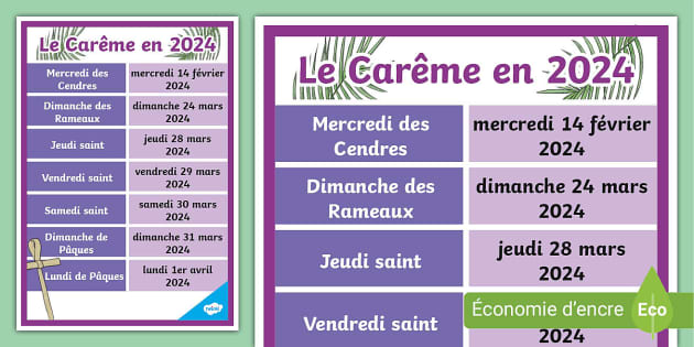 Les dates autour du Carême 2024 - poster (teacher made)