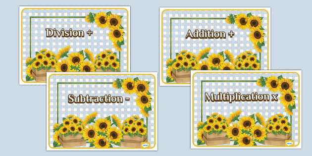 👉 Sunflower Themed Calculation Display Posters Twinkl 3996