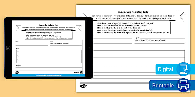 Sixth Grade Nonfiction Summaries Graphic Organizer - Twinkl