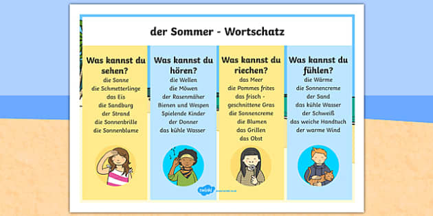 Summer Senses German Word Mat Teacher Made Twinkl 3657