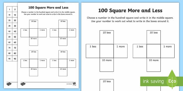 100 Square More and Less Activity (Teacher-Made) - Twinkl