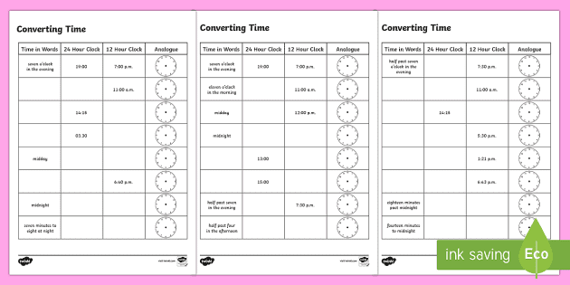 24 hour time worksheets converting time primary resource