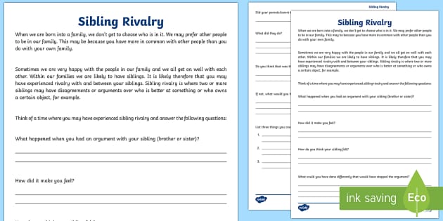 Sibling Conflict Worksheets