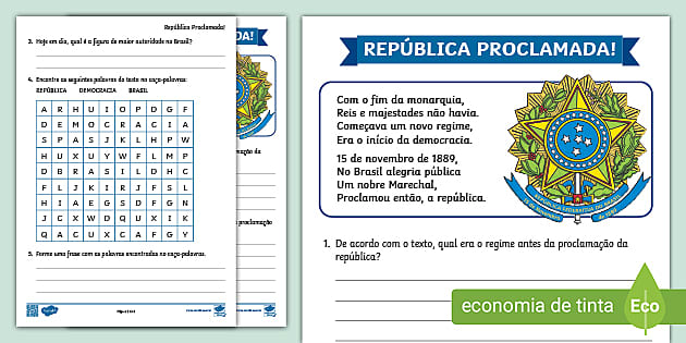 Proclamação da República do Brasil interactive worksheet