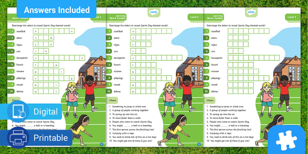 Sports Day Themed Fun Word Jumble Puzzle AL Kids