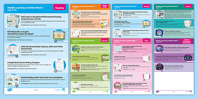 Weekly Learning Activities Pack Week 1 Age 9-10 - Twinkl