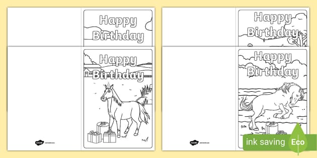 Printable Horse Birthday Card to Color | Twinkl