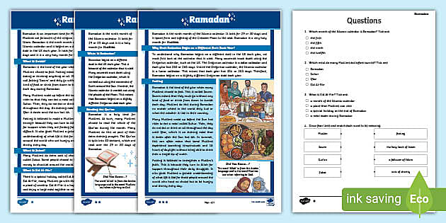 LKS2 Ramadan Differentiated Reading Comprehension Activity 