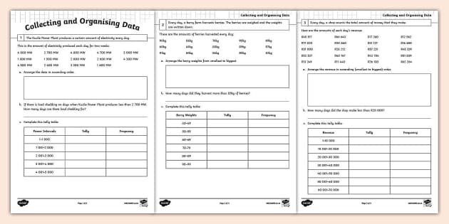 Collecting and Organising Data - Activity Sheet I Resource
