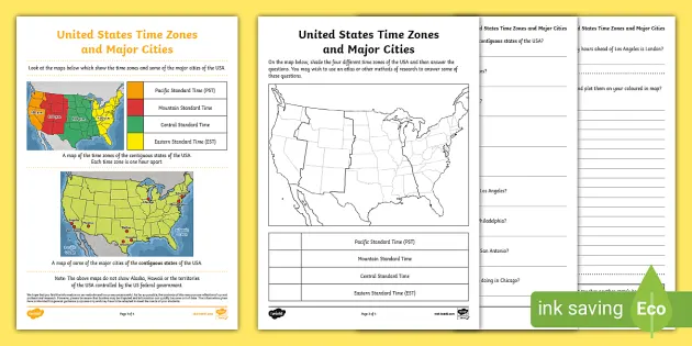 USA Time Zones And Related States