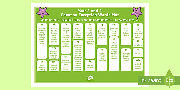 Common Exception Words Year 3 And 4 Alphabet Word Mat