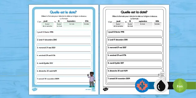 Activity　Twinkl　the　in　–　French　Worksheets　Writing　Date