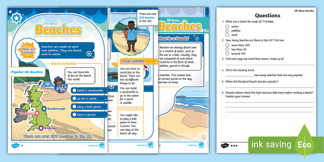 Beaches Differentiated Reading Comprehension Activity - KS1