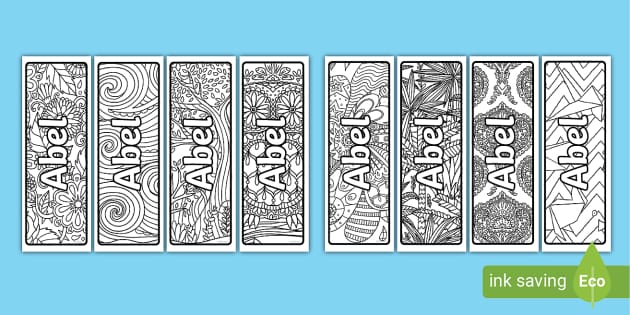 FREE! - Abel Mindfulness Name Colouring Bookmarks - Twinkl