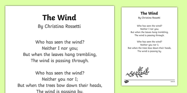 The Wind by Christina Rossetti Poem Print Out - Twinkl