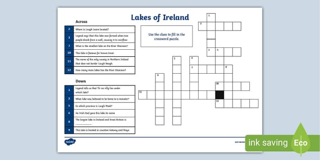 Lakes of Ireland Crossword 3rd/ 4th Class (Lehrer gemacht)