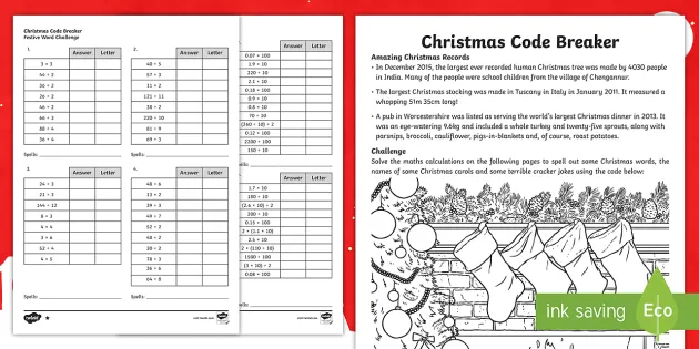 Christmas Maths Code Breaker Differentiated Worksheets