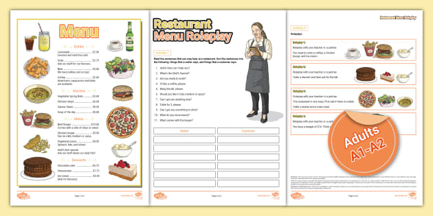 ESL Menu Roleplay [Adults, A1-A2] (teacher made) - Twinkl