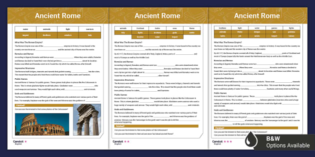 Reinforcing Reading: Ancient Rome Cloze Passages - Twinkl