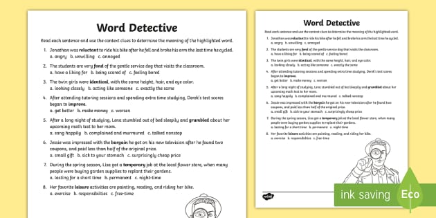 Word Detective Context Clues Activity Ela Resources Usa