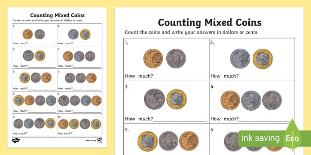*Singapore Coins Counting Mixed Coins Worksheets* Twinkl