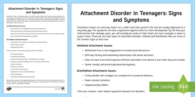 Attachment Disorder In Teenagers Adult Guidance
