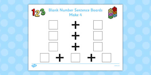 Blank Number Sentence Boards to 10 Make 4 - sentence boards