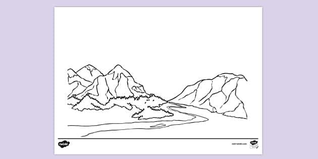 Easy River and Mountains Coloring Page - Free Printable Coloring Pages for  Kids