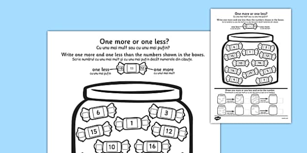 One More One Less Sweet Counting Worksheet Romanian Translation