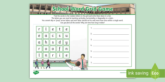 FREE! - School Word Grid Game (teacher made) - Twinkl